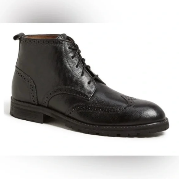 FLORSHEIM Sz 12 Gaffney Black Leather Wingtip Lace Up Ankle Boots 1960s FLORSHEIM Imperial Black Scotch Grain Leather Wingtips  main image 3